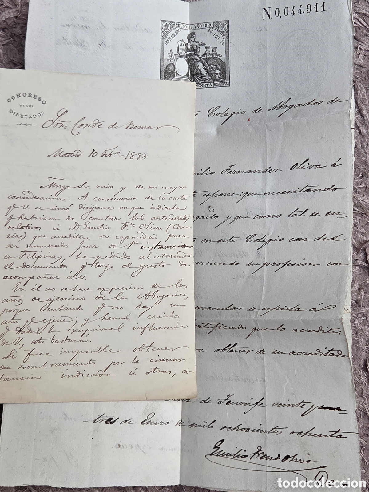 Manuscritos antigos: MADRID 1880 CARTA RECOMENDACI&Oacute;N DE DIPUTADO LIBERAL PARA JUEZ EN FILIPINAS.