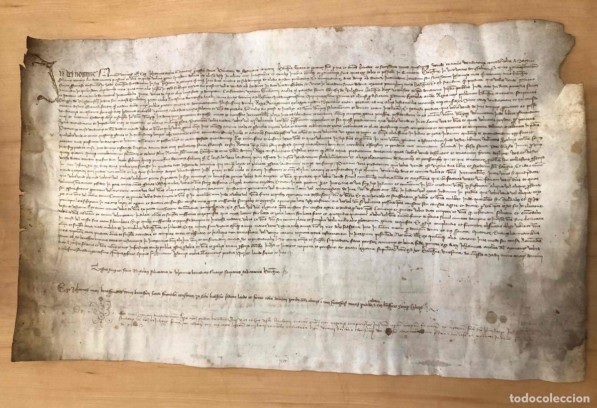 Manuscritos antiguos: DOCUMENTO NOTARIAL BARCELONA 20 DE MAYO DE 1455, RELATIVO A DONACI&Oacute;N Y TRANSMISI&Oacute;N DE BIENES