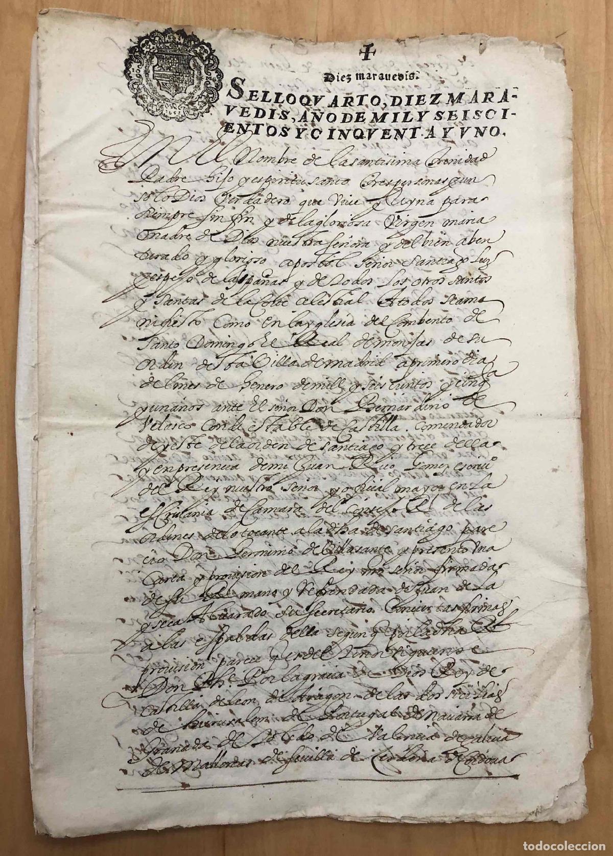 Manuscritos antiguos: TESTIMONIO DE COMO SE ARMO CABALLERO DE LA ORDEN DE SANTIAGO POR MANO DEL CONDESTABLE DE CASTILLA