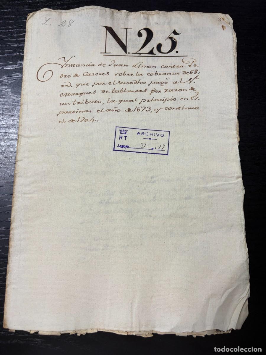 Manuscritos antiguos: ESPARTINAS, 1673-1705 . TRIBUTOS DE CASAS Y RECLAMACI&Oacute;N. MARQU&Eacute;S DE TABLANTES. 5 SELLOS FISCALES