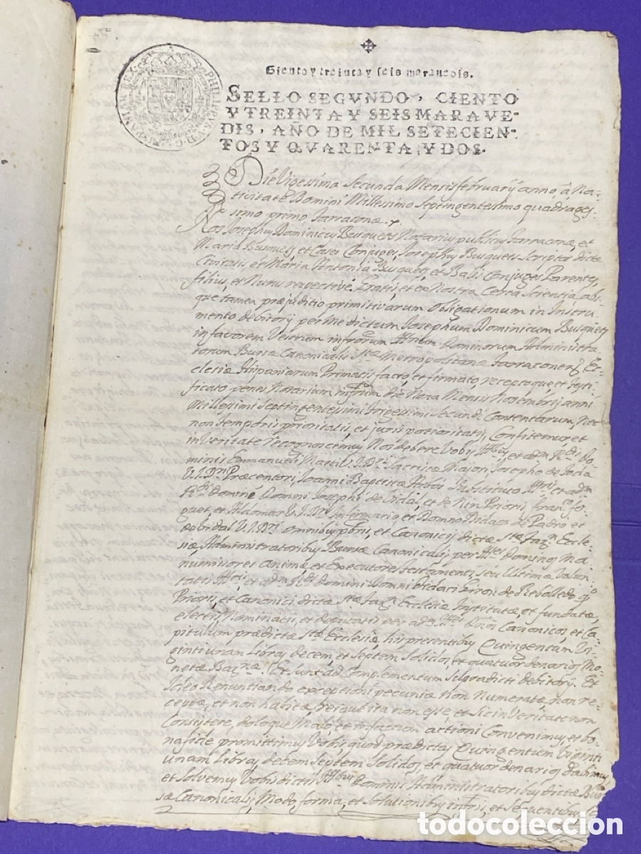 Manuscritos antiguos: 1742 Bolsa Canonicalis Santa Iglesia Metropolitana y Primada de Tarragona debitorio familia Busquets