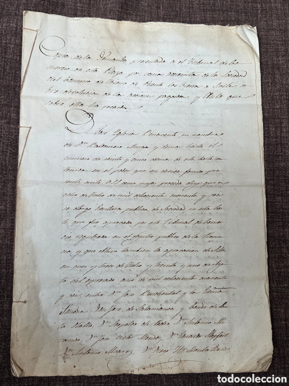 Manoscritti antichi: Sdad. DEL CAMINO DE HIERRO DE FIERROS A AVIL&Eacute;S. Demanda presentada en 1848.