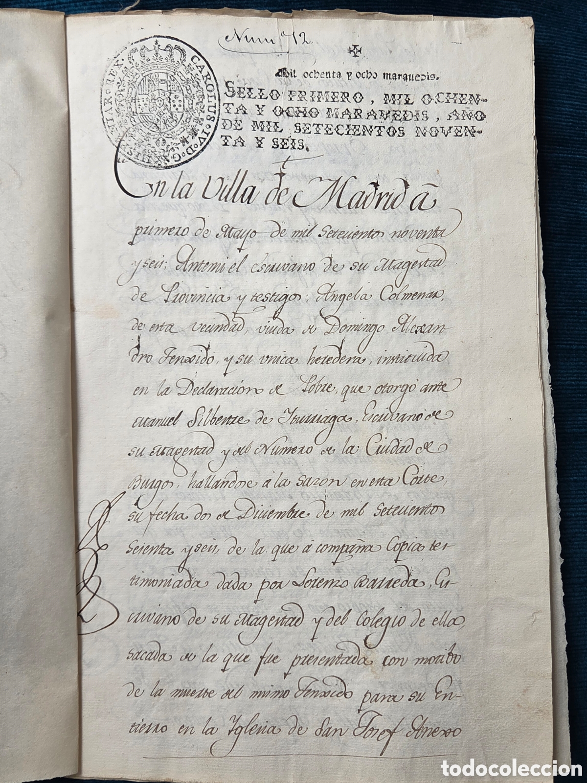 Manuscritos antigos: MADRID 1796 ESCRITURA VENTA CASA MANUSCRITO Sello fiscal primero