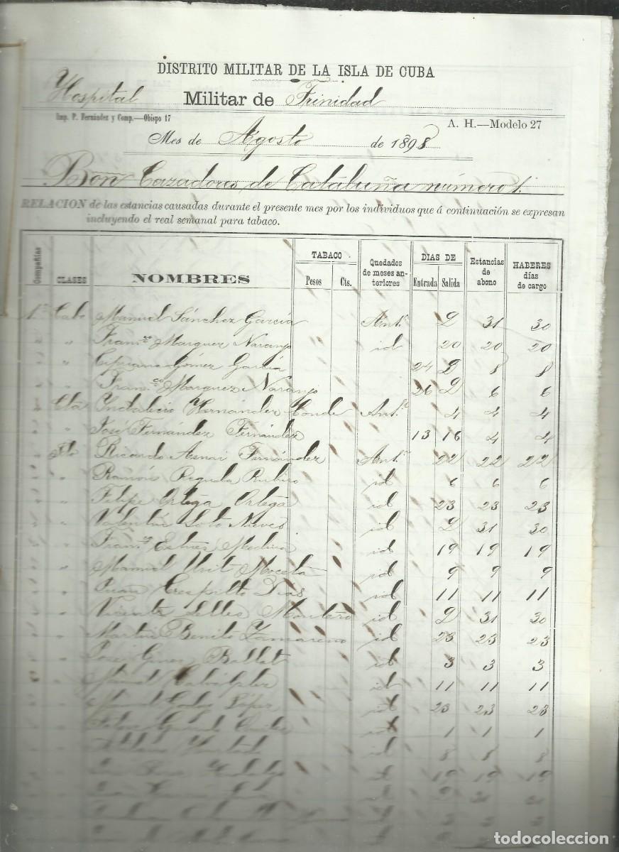 Manuscritos antiguos: Batall&oacute;n de cazadores de Catalu&ntilde;a n&uacute;mero 1. Guerra de Cuba, Agosto de 1898. Lista de Heridos