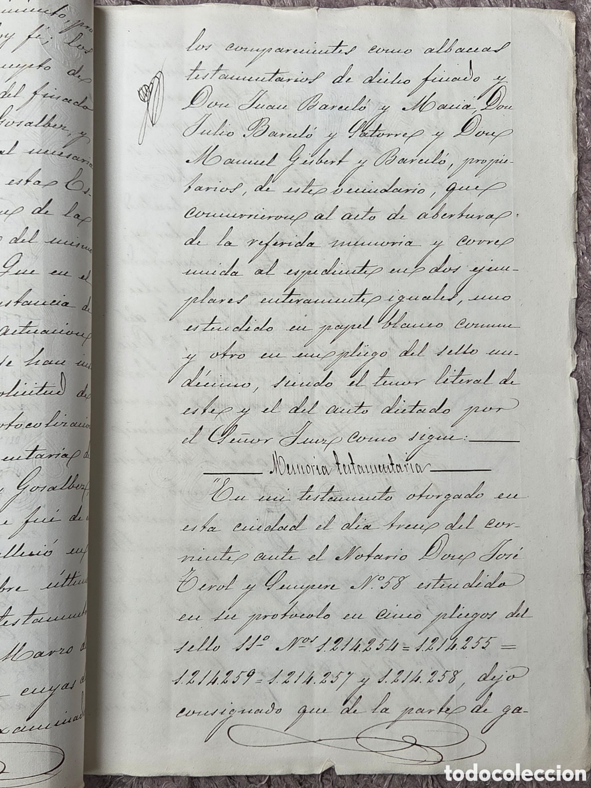 Manuscritos antiguos: Alcoy 1875 Escritura de Protocolizaci&oacute;n testamentaria. - Foto 4
