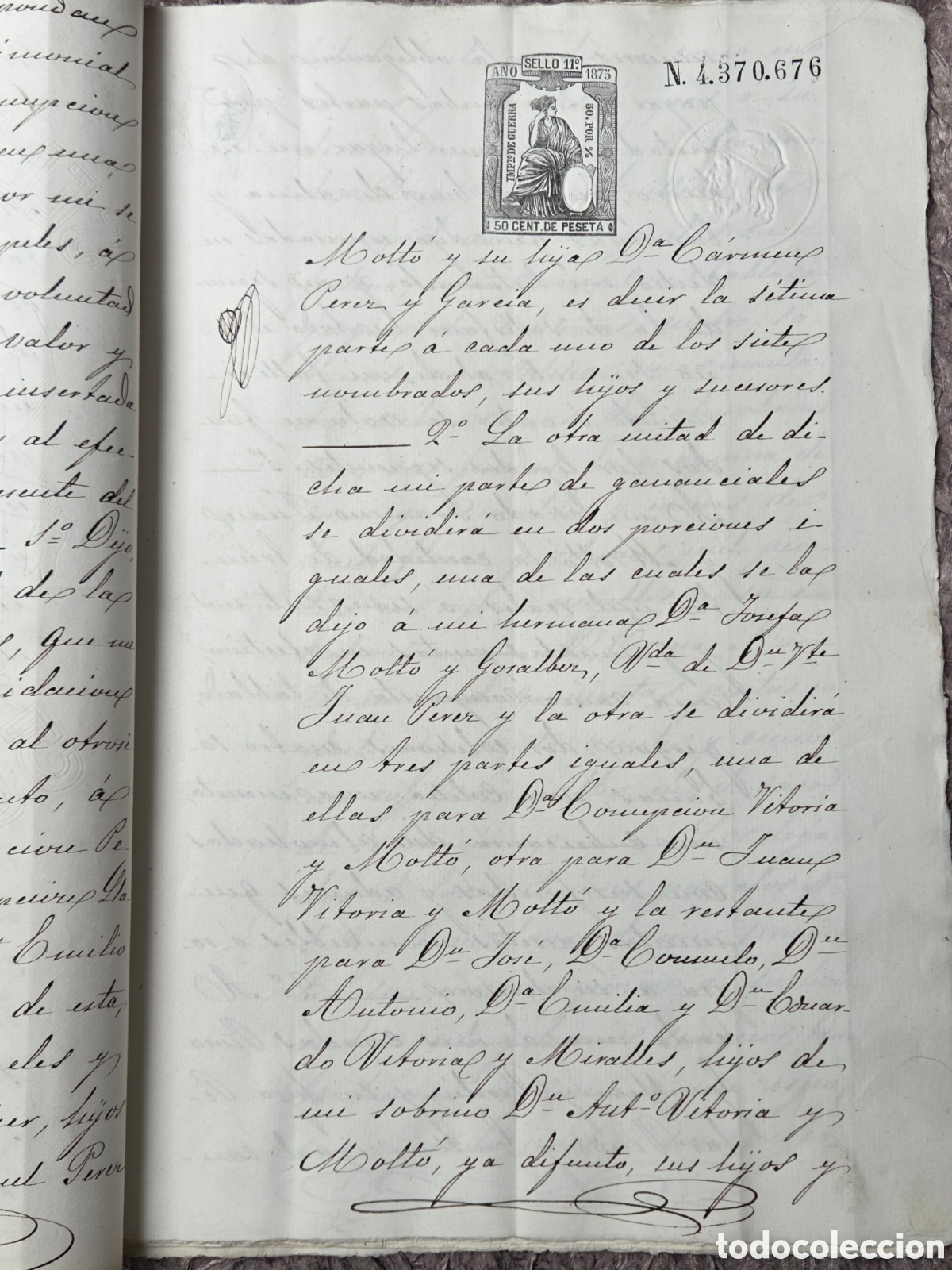 Manuscritos antiguos: Alcoy 1875 Escritura de Protocolizaci&oacute;n testamentaria. - Foto 5