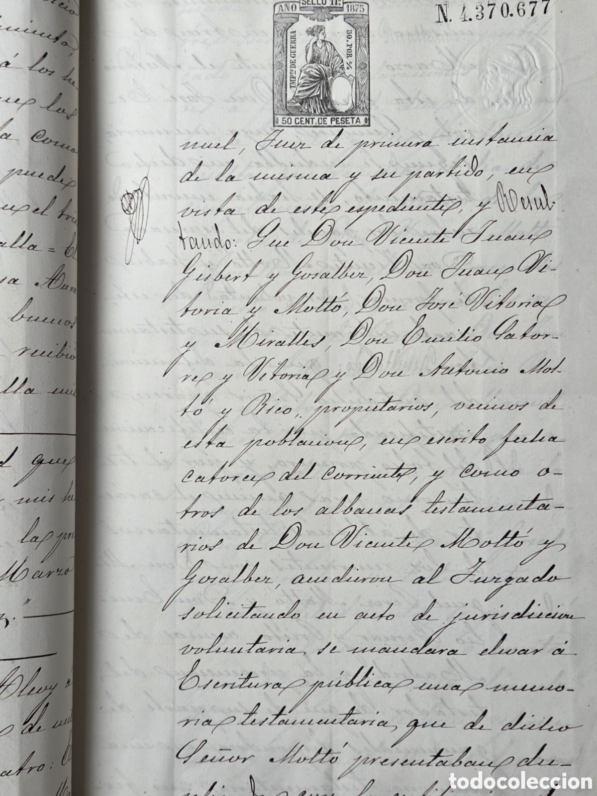 Manuscritos antiguos: Alcoy 1875 Escritura de Protocolizaci&oacute;n testamentaria. - Foto 7