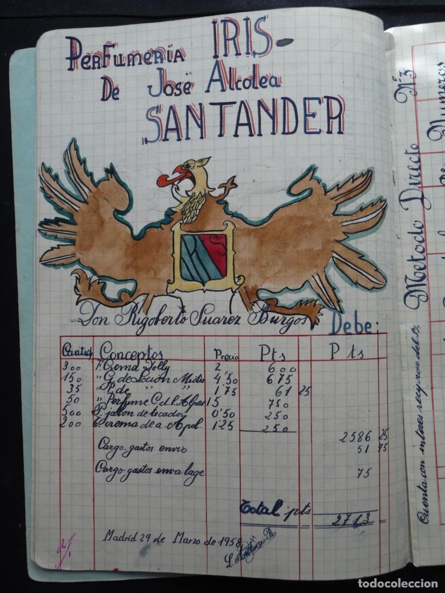 Manuscritos antigos: ANTIGUO CUADERNO DE CONTABILIDAD Y CALIGRAF&Iacute;A. A&Ntilde;O 1958. ED. BRU&Ntilde;O. DIBUJO A MANO PERFUMER&Iacute;A