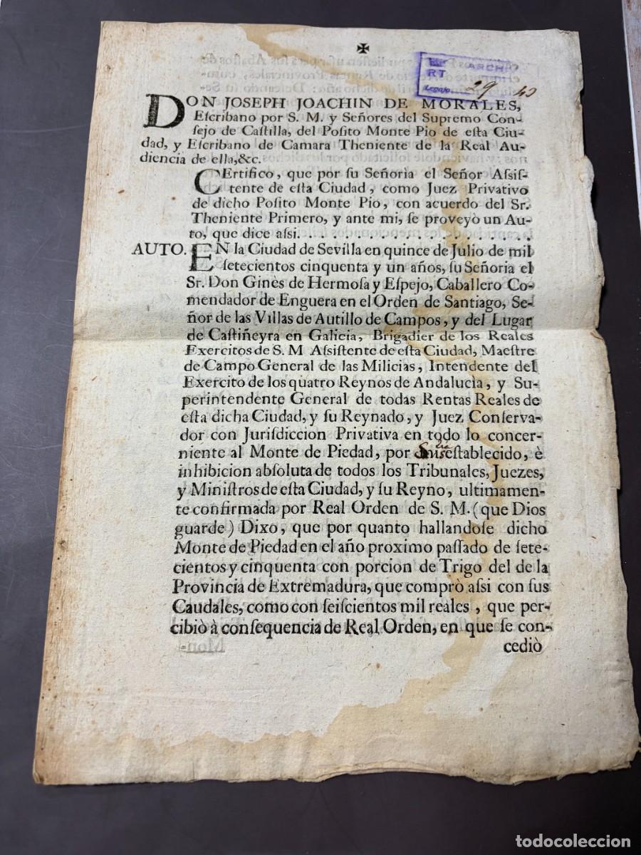 Alte Manuskripte: CUENCA, 1750-51. CONTRATO ENTRE UN PARTICULAR Y MONTEP&Iacute;O DE TRIGO. LEER/VER FOTOS