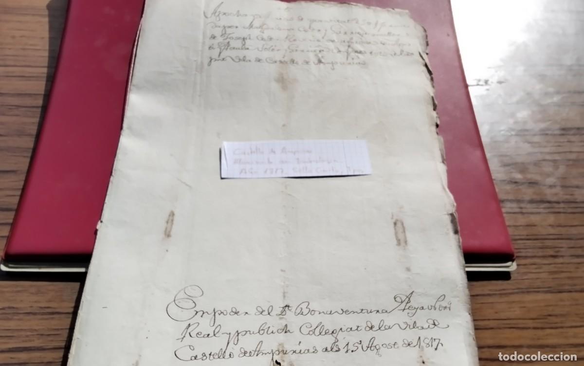 Manuscritos antiguos: CASTELLO DE AMPURIAS MANUSCRITO CON TIMBROLOGIA A&Ntilde;O 1817 3 PAG , SELLO CUARTO