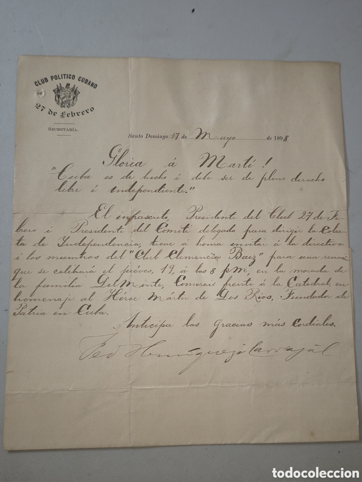 Manuscrits anciens: Cuba, guerra de cuba, documento club pol&iacute;tico cubano,santo Domingo1898.