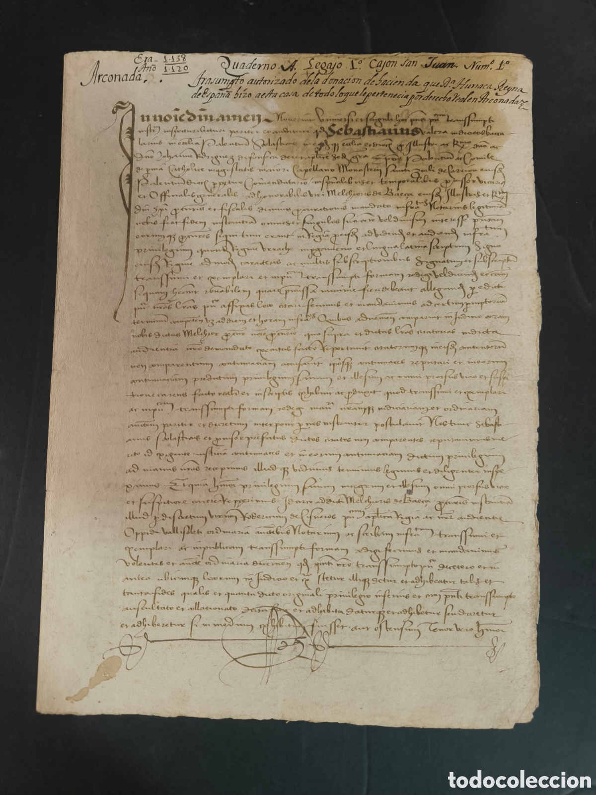 Manuscritos antiguos: Manuscrito de donaci&oacute;n, transcripci&oacute;n s. XVI. Do&ntilde;a Urraca, reina de Espa&ntilde;a.