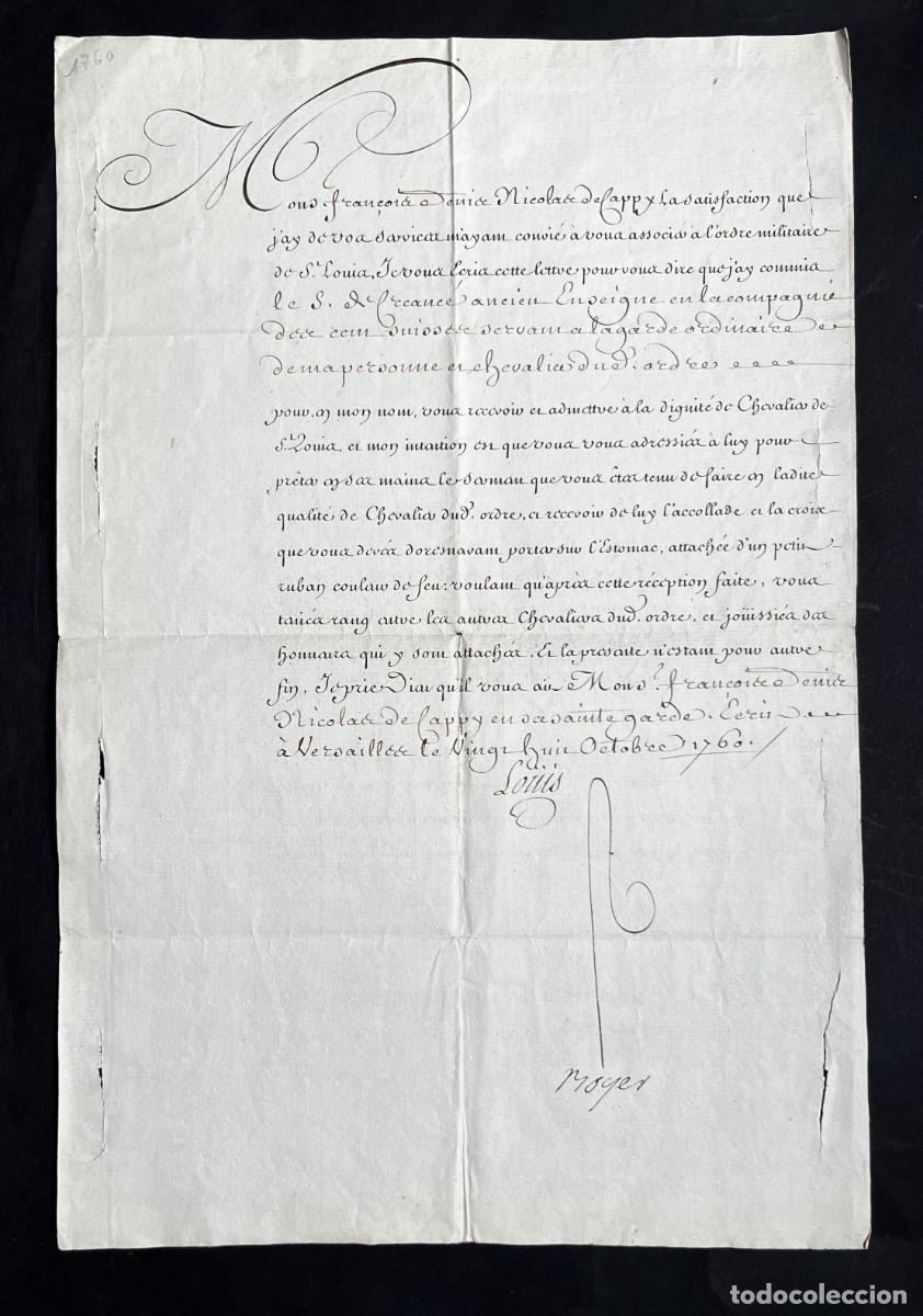 Manuscritos antiguos: LOUIS XV &ndash; Carta firmada &ndash; Orden de San Luis &ndash; 1760