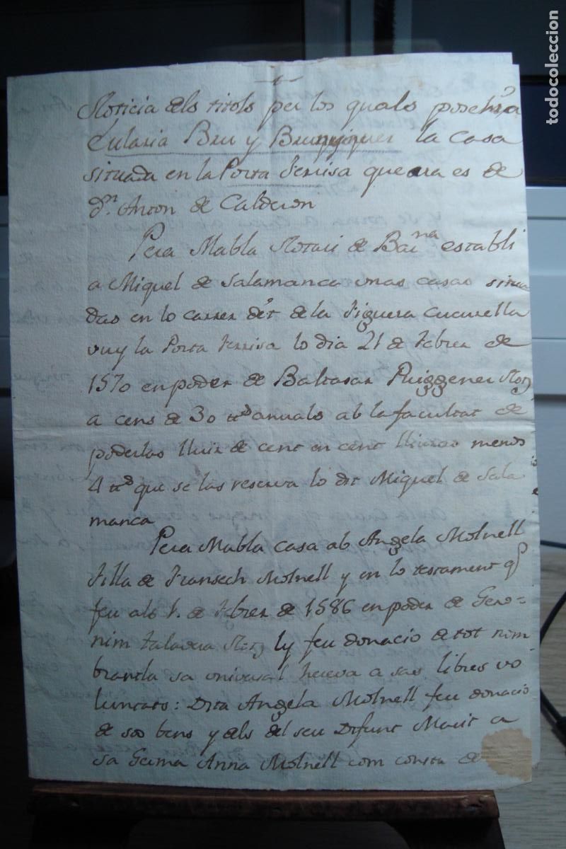 Manuscritos antiguos: ANTIGUO MANUSCRITO TITULOS EULALIA BRU Y BRUNIQUER. CASA PORTA TERRISA BARCELONA S.XVIII