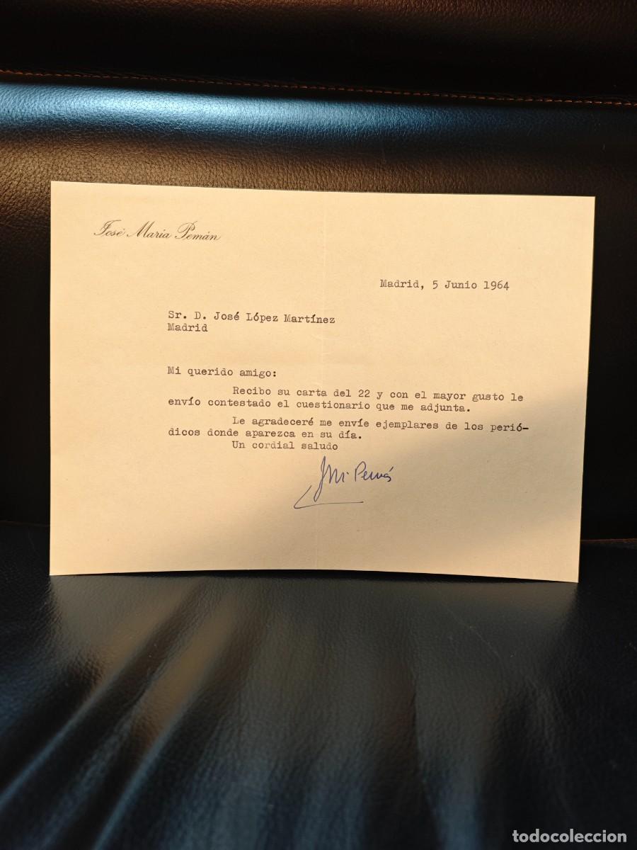 Manuscrits anciens: AUT&Oacute;GRAFO JOS&Eacute; MAR&Iacute;A PEM&Aacute;N - Carta Original RAE Literatura