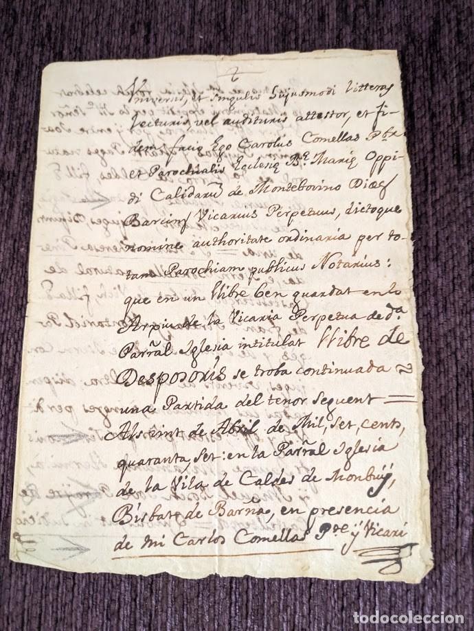 Manuscrits anciens: Manuscrit de Caldes de Monbui, Carlos Comellas de la Parroquia 1740