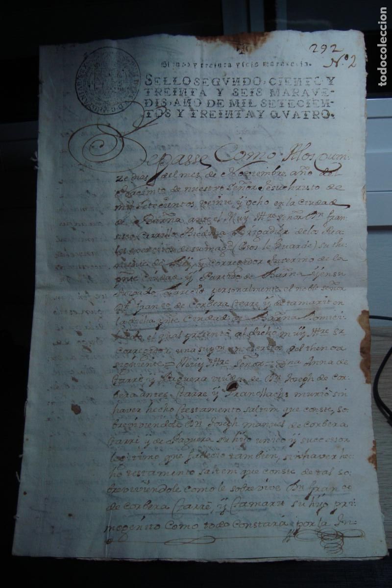 Manuscritos antiguos: MANUSCRITO TESTAMENTO. FRANCISCO DE CORBERA TERRA Y TAMARIT. GRANOLLACHS. BARCELONA 1734