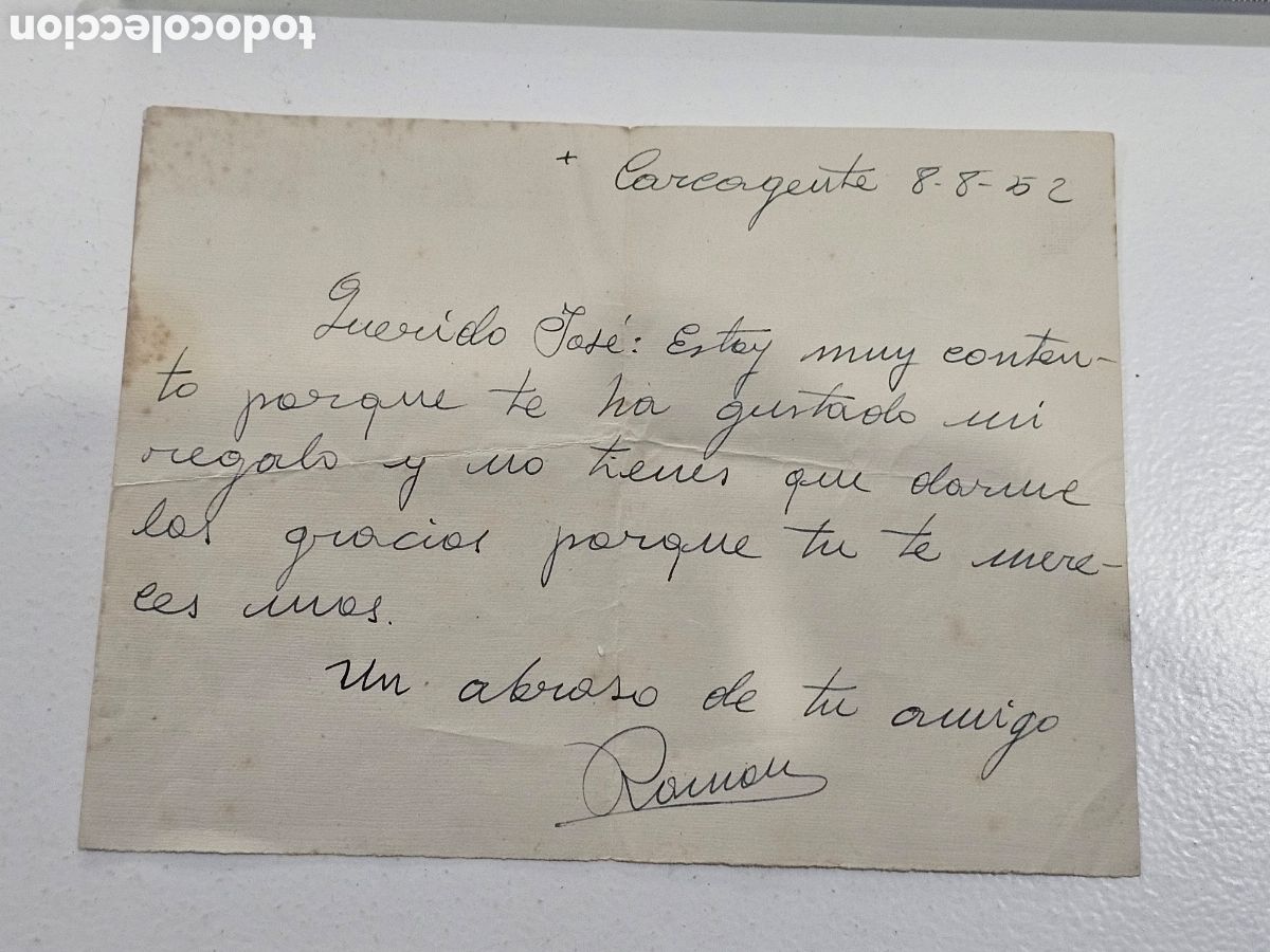 Manuscritos antiguos: Carta / Manuscrito Antiguo de 1952 &ndash; Carcaixent (Valencia) &ndash; Coleccionismo / Ephemera