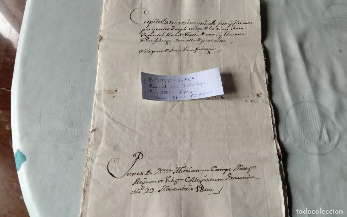 Manuscritos antiguos: BESALU- FLA&Ccedil;A MANUSCRITO CON TIMBROLOGIA A&Ntilde;O 1800 , 6 PAG , SELLO PRIMERO ATENCION