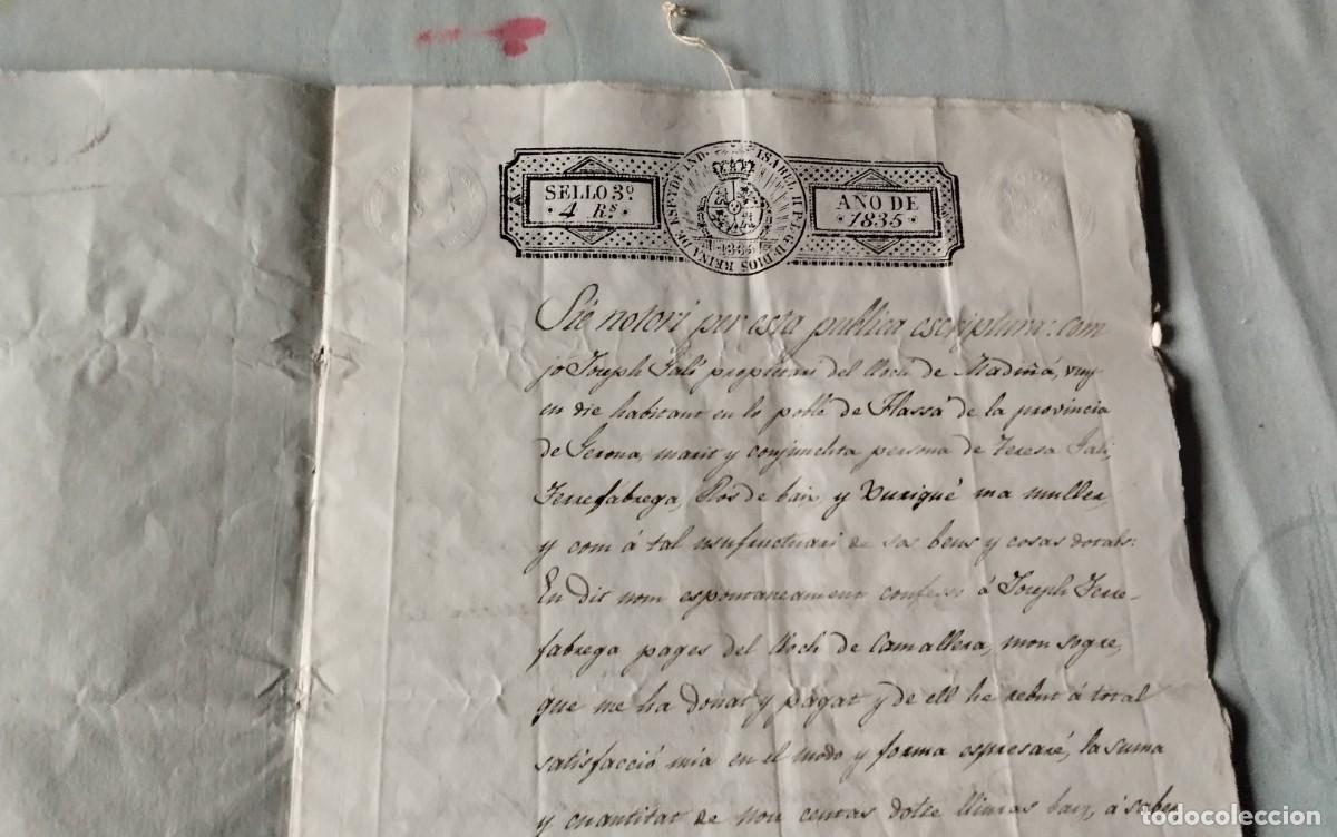 Manuscritos antiguos: MADREMANYA- FLA&Ccedil;A MANUSCRITO CON TIMBROLOGIA A&Ntilde;O 1835 3 PAG.