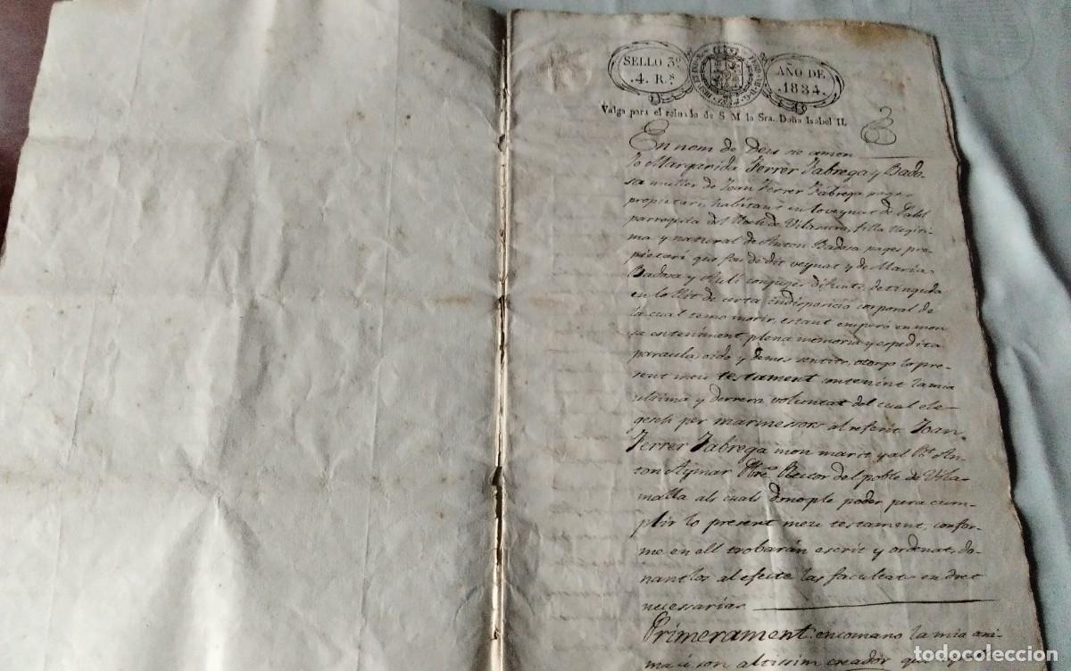 Manuscritos antiguos: VILANOVA DE LA MUGA MANUSCRITO CON TIMBROLOGIA A&Ntilde;O 1834 6 PAG.