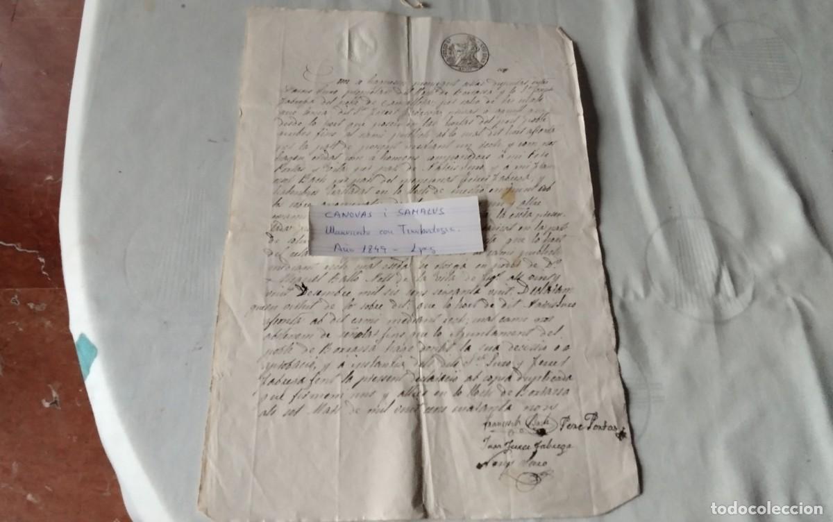 Manuscritos antiguos: CANOVAS I SAMALUS MANUSCRITO CON TIMBROLOGIA A&Ntilde;O 1849 1 PAG.