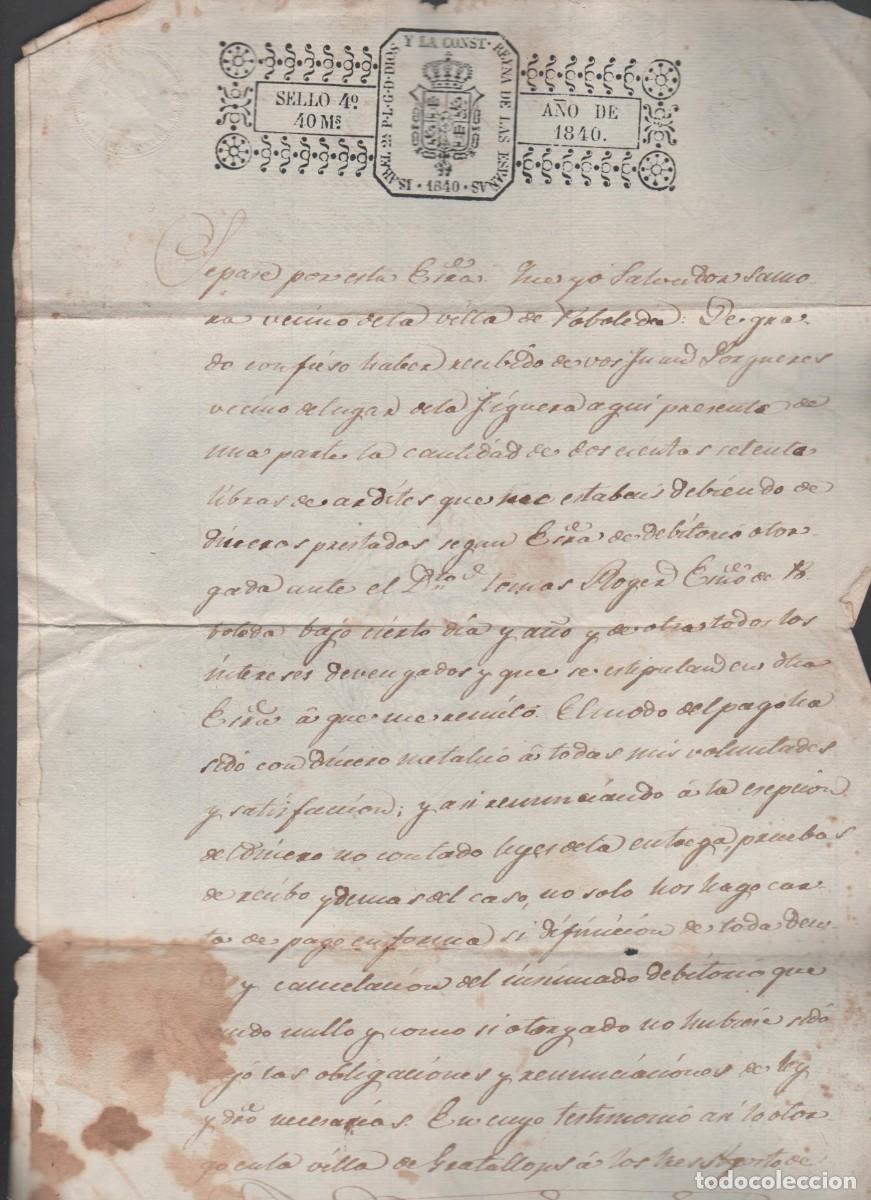 Manuscritos antiguos: L18-4-1 TIMBROLOGIA.-Sello 4&ordm; de 40 Maravedis - A&ntilde;o 1840 -ISABEL II de Borb&oacute;n, llamada LA DE LOS TRI