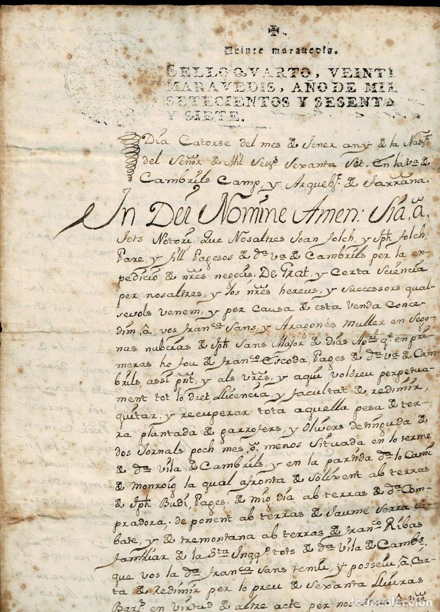 Manuscritos antiguos: L18-4-12 TIMBROLOGIA FISCAL Documento DIPTICO con sello QUARTO de 20 MARAVEDIS de 1767.