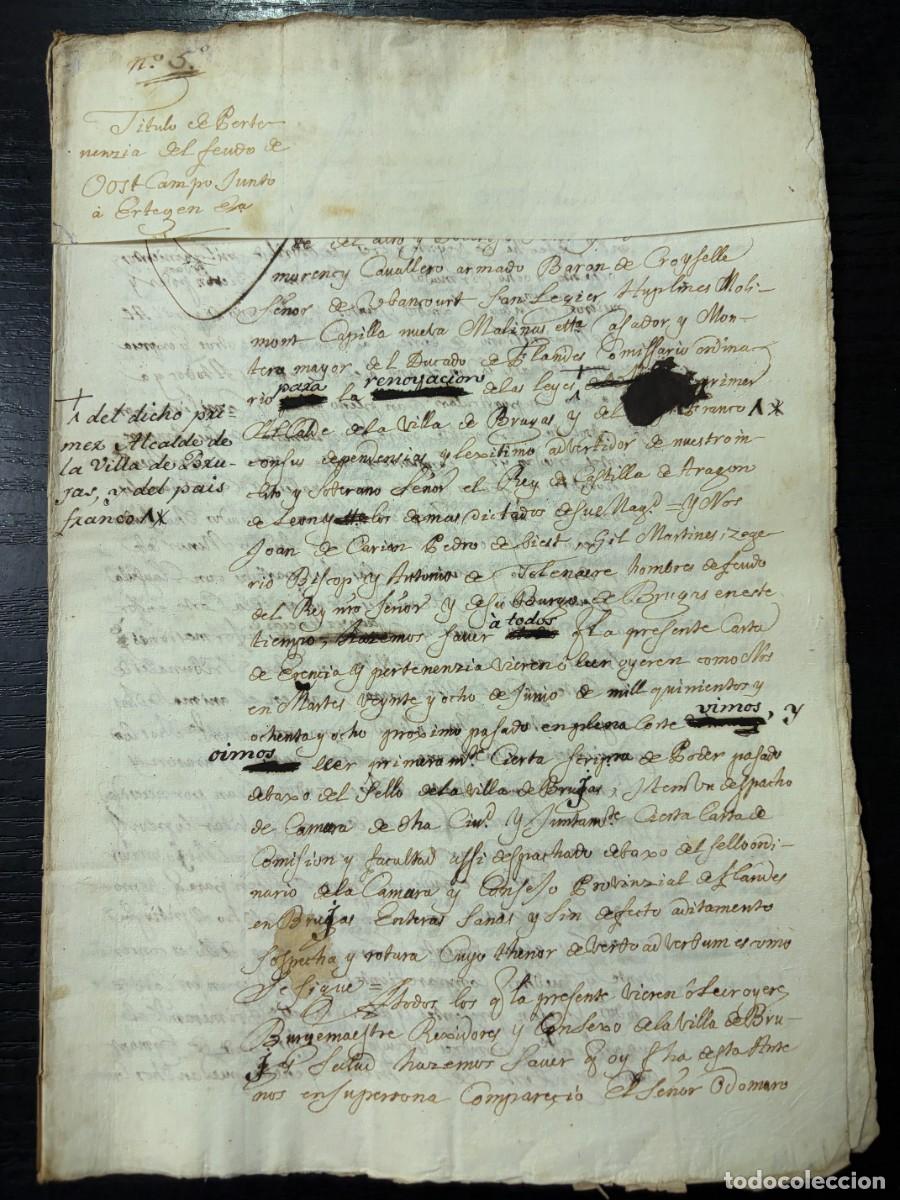 Manuscritos antiguos: FLANDES, 1588-89. FEUDO DE OOSTCAMPO JUNTO A ERTEGEM. FRANCISCO DE GROOTE.