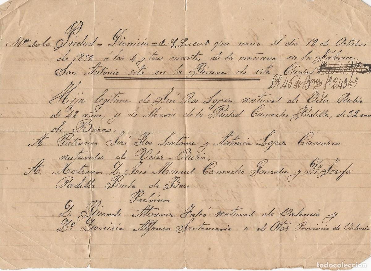 Manuscritos antiguos: BAZA GRANADA FAMILIA GONZALEZ PADILLA JOAQUIN SANCHEZ CAMACHO 1 HOJA B03
