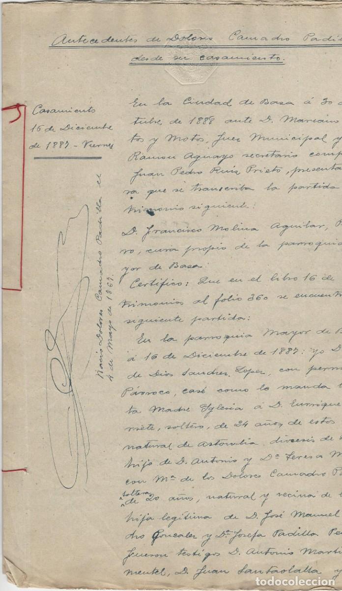 Manuscritos antiguos: BAZA GRANADA FAMILIA GONZALEZ PADILLA JOAQUIN SANCHEZ CAMACHO 5 HOJAS B03