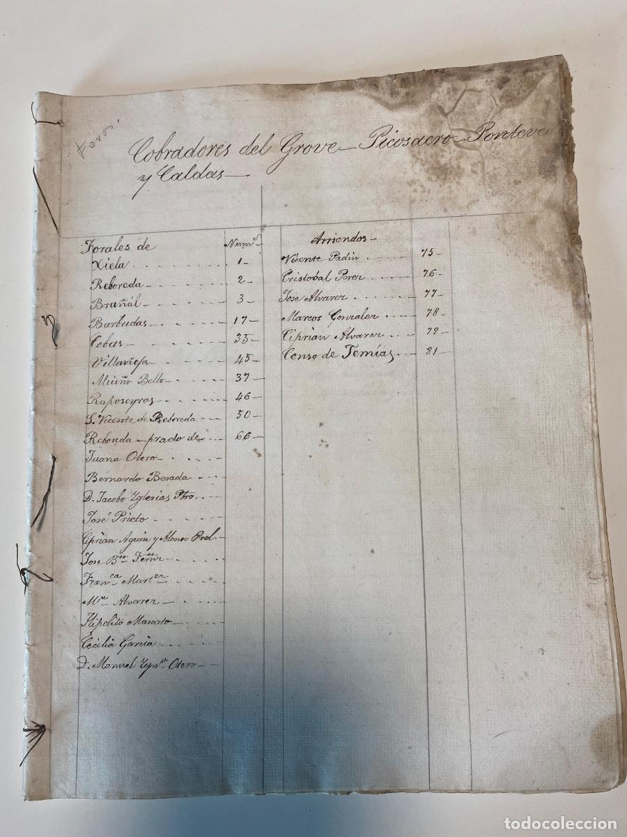 Manuscritos antiguos: Pontevedra. Cobros de Foros O Grove, Picosacro,Pontevedra y Caldas. 70 p&aacute;ginas.