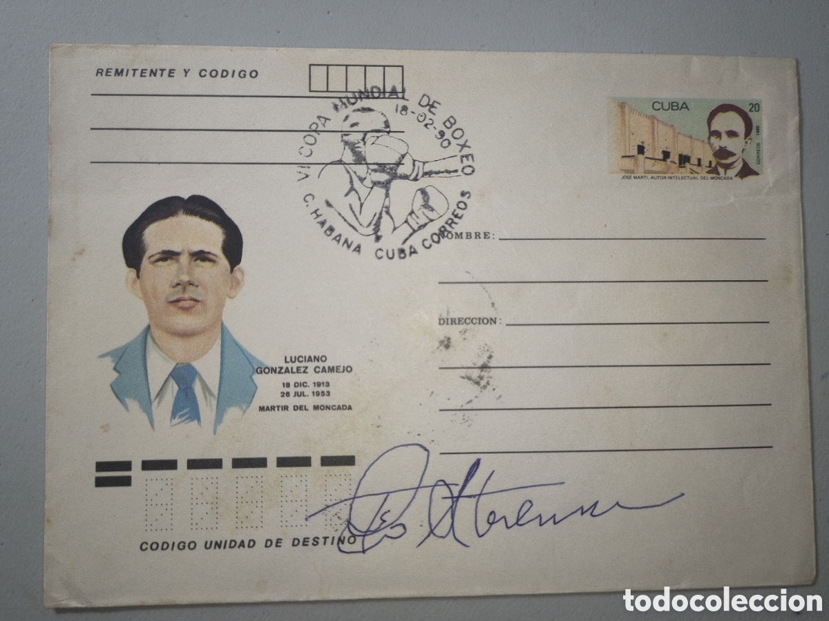 Manuscritos antiguos: Cuba, aut&oacute;grafo del boxeador Te&oacute;filo Stevenson,a&ntilde;o 1990