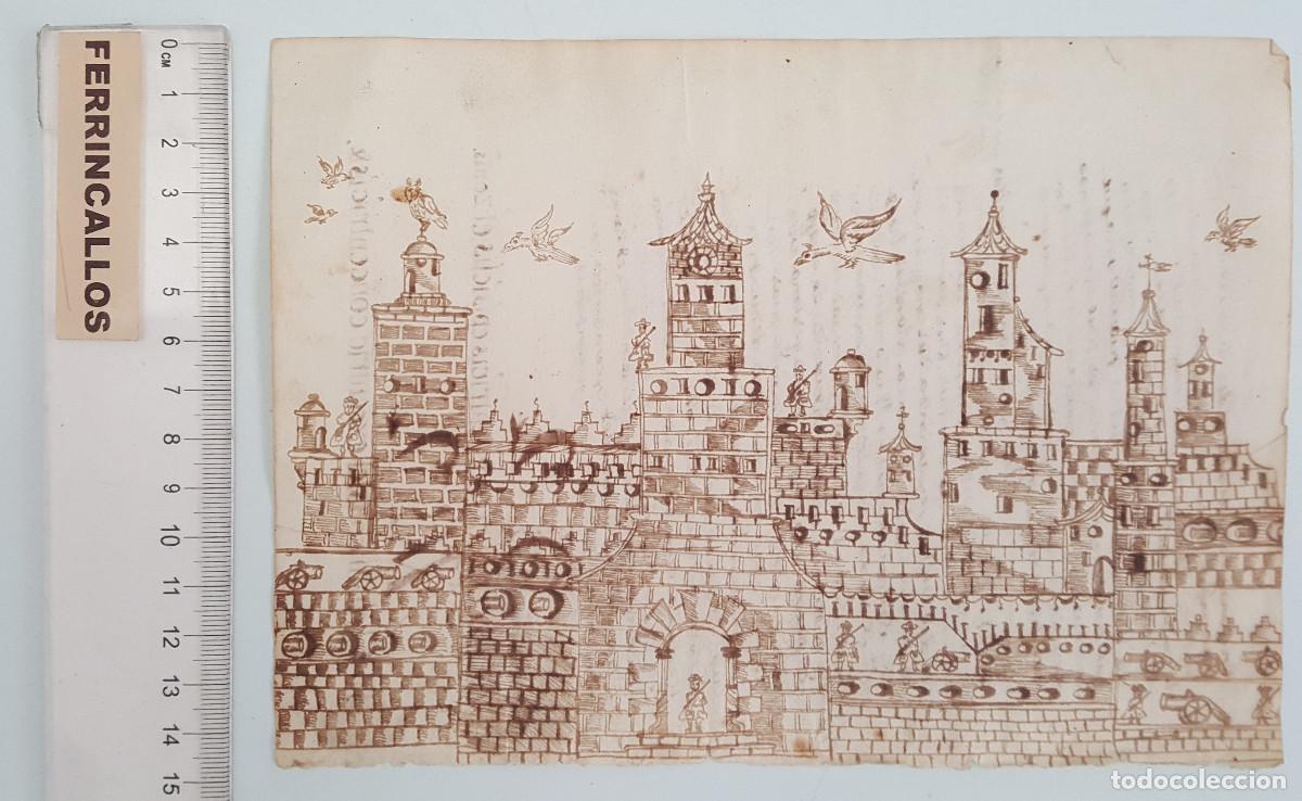 Manuscritos antiguos: MANUSCRITO ANTIGUO S. XVI-XVII TRATADO DE ASTRONOM&Iacute;A EN LAT&Iacute;N Y DIBUJO ORIGINAL DE FORTALEZA A TINTA