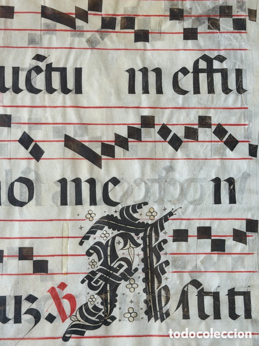 Manuscritos antiguos: Hoja pergamino cantoral xvi - Foto 6