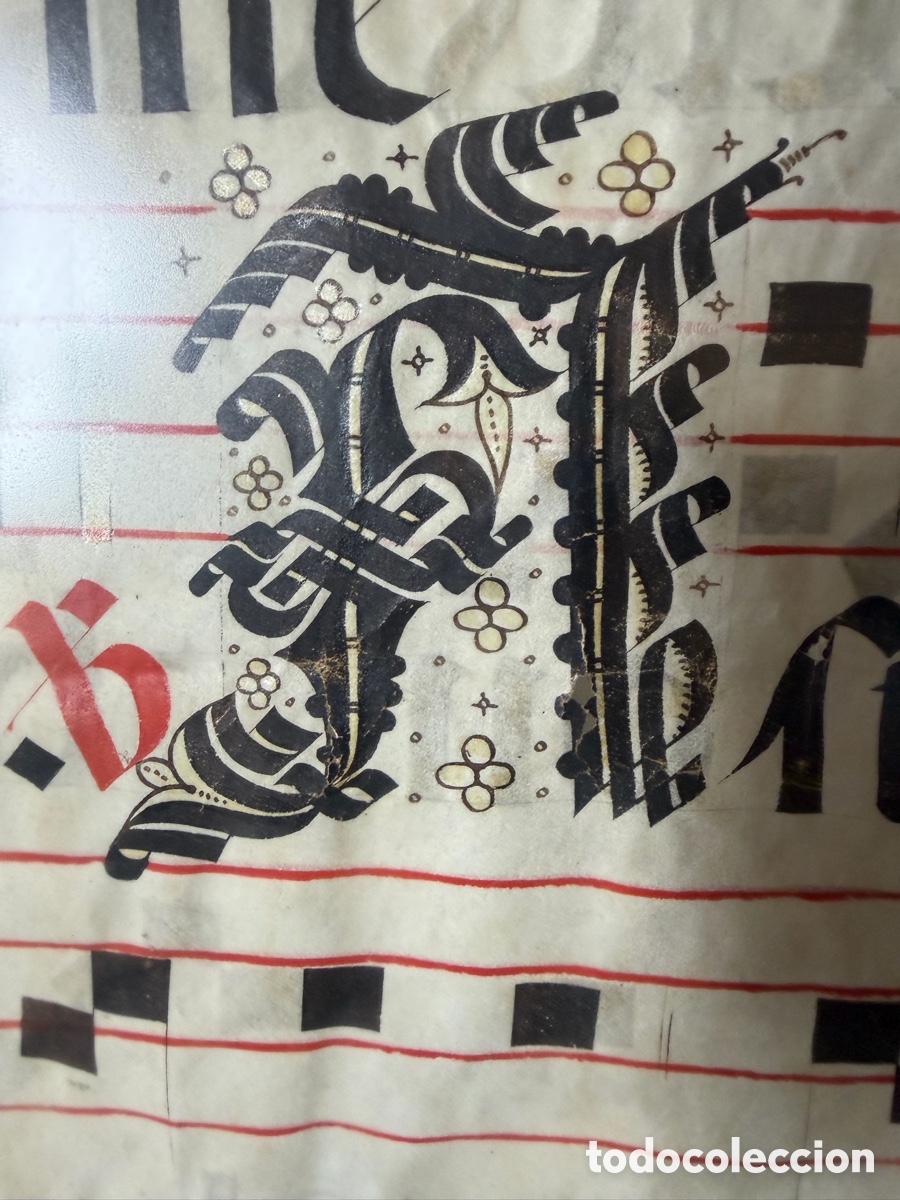 Manuscritos antiguos: Hoja pergamino cantoral xvi - Foto 13