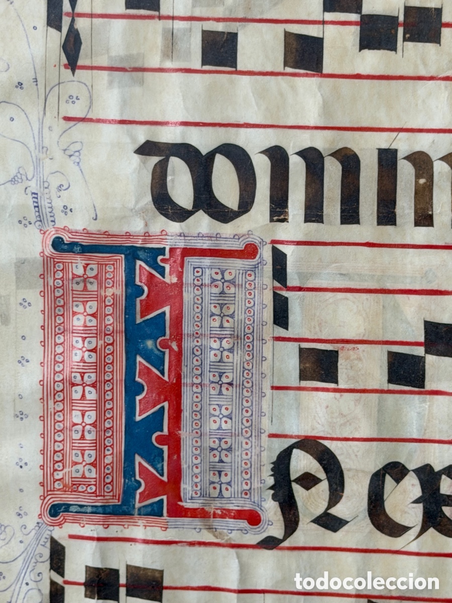 Manuscritos antiguos: Hoja pergamino cantoral xvi - Foto 2