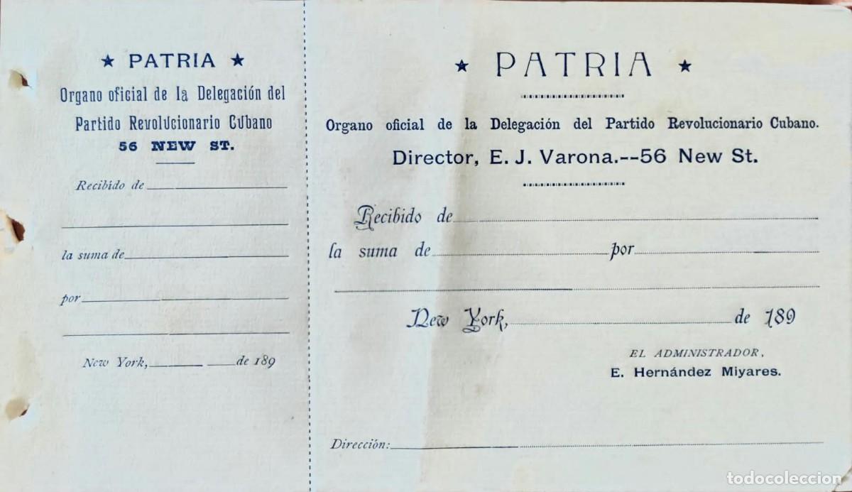 Manuscritos antiguos: 1890s Independencia de Cuba * Patria - Delegaci&oacute;n Partido Revolucionario Cubano Nueva York *