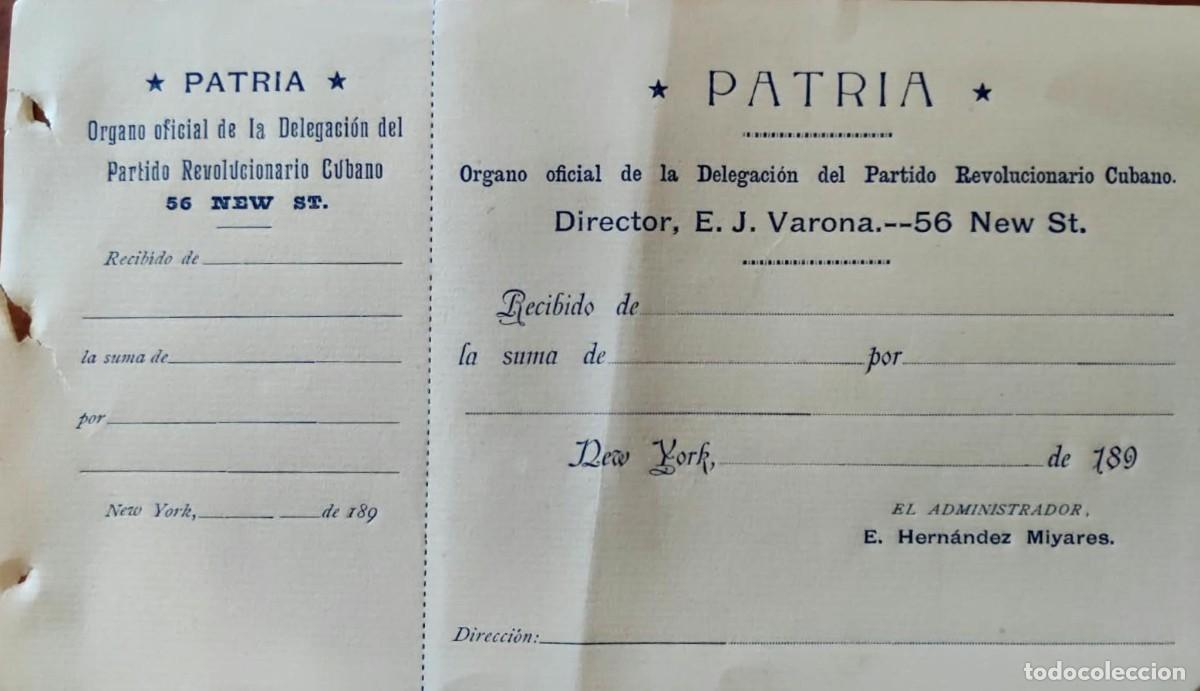 Manuscritos antiguos: 1890s Independencia de Cuba * Patria - Delegaci&oacute;n Partido Revolucionario Cubano Nueva York *
