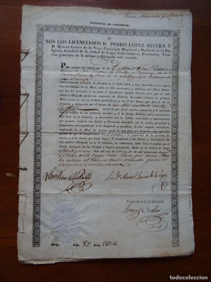 Manuscritos antiguos: 4 licencias sacerdotales, Obispado Lugo, Coria, S Juan de Jerusalem, Encomienda Quiroga