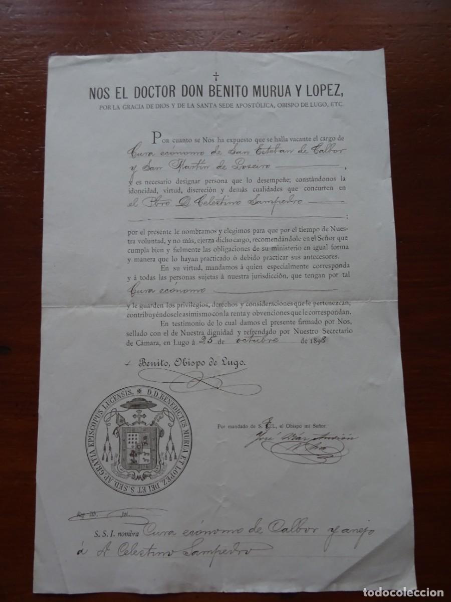 Manuscritos antiguos: Nombramiento cura ec&oacute;nomo parroquia de S Esteban Calbor y S Mart&iacute;n Loreiro, Sarria, Lugo