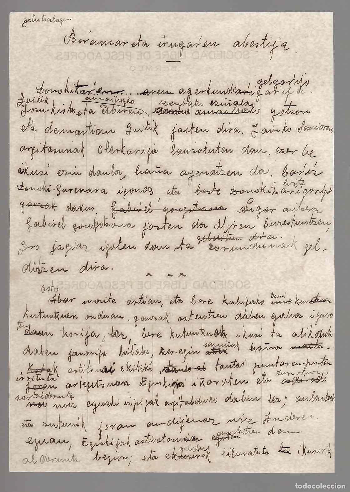 Manuscritos antiguos: BERRAMAR ETA IRUGARREN ABESTIJA. A&Ntilde;OS 30. LETRA DE CANCIONES PREVIOS AL BATUA