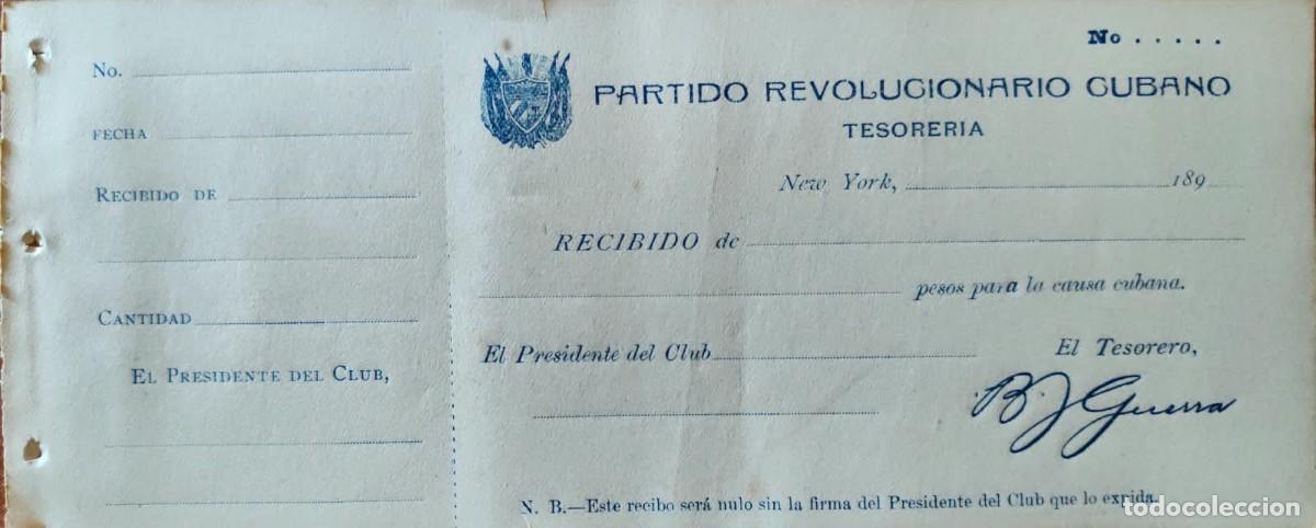 Manuscritos antiguos: 1890s New York * Partido Revolucionario Cubano * Contribuci&oacute;n Patri&oacute;tica * Cuba Independencia *