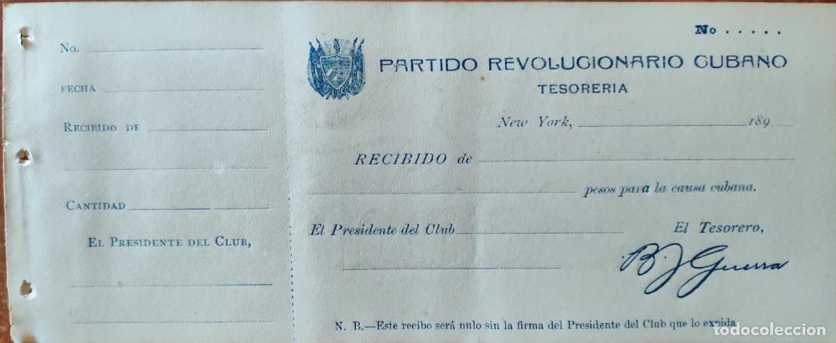 Manuscritos antiguos: 1890s New York * Partido Revolucionario Cubano * Contribuci&oacute;n Patri&oacute;tica * Cuba Independencia *