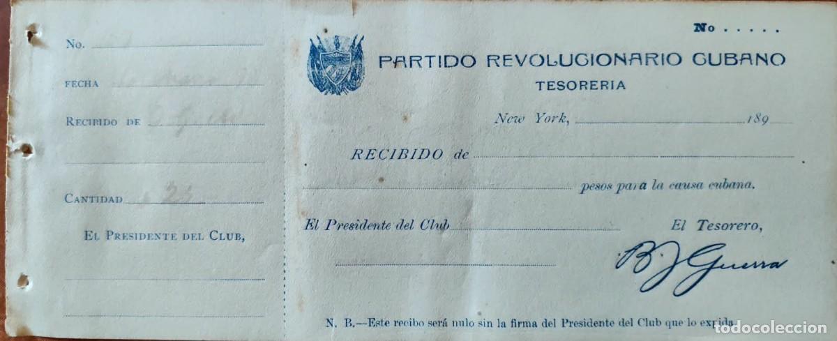 Manuscritos antiguos: 1890s New York * Partido Revolucionario Cubano * Contribuci&oacute;n Patri&oacute;tica * Cuba Independencia *