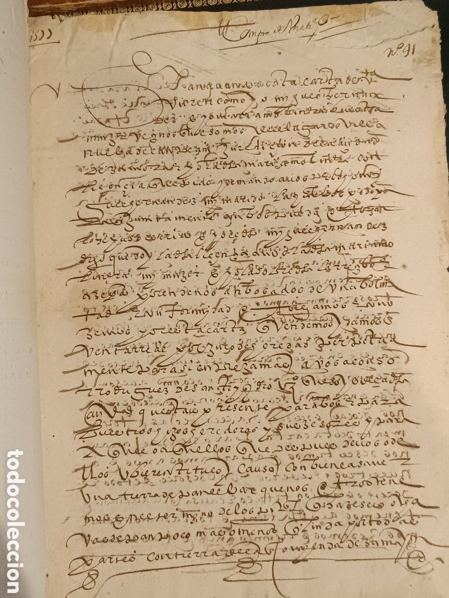 Manuscritos antiguos: MANUSCRITO S. XVI ZAMORA 1577. ESCRITURA DE COMPRAVENTA. VILLANUEVA DE CAMPEAN 4 FOLS + RESUMEN