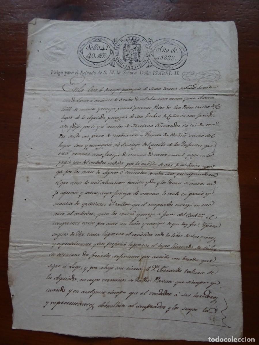 Manuscritos antiguos: Casa de Outeyro, Samos, renta de una fanega, 1833, 2 p&aacute;ginas