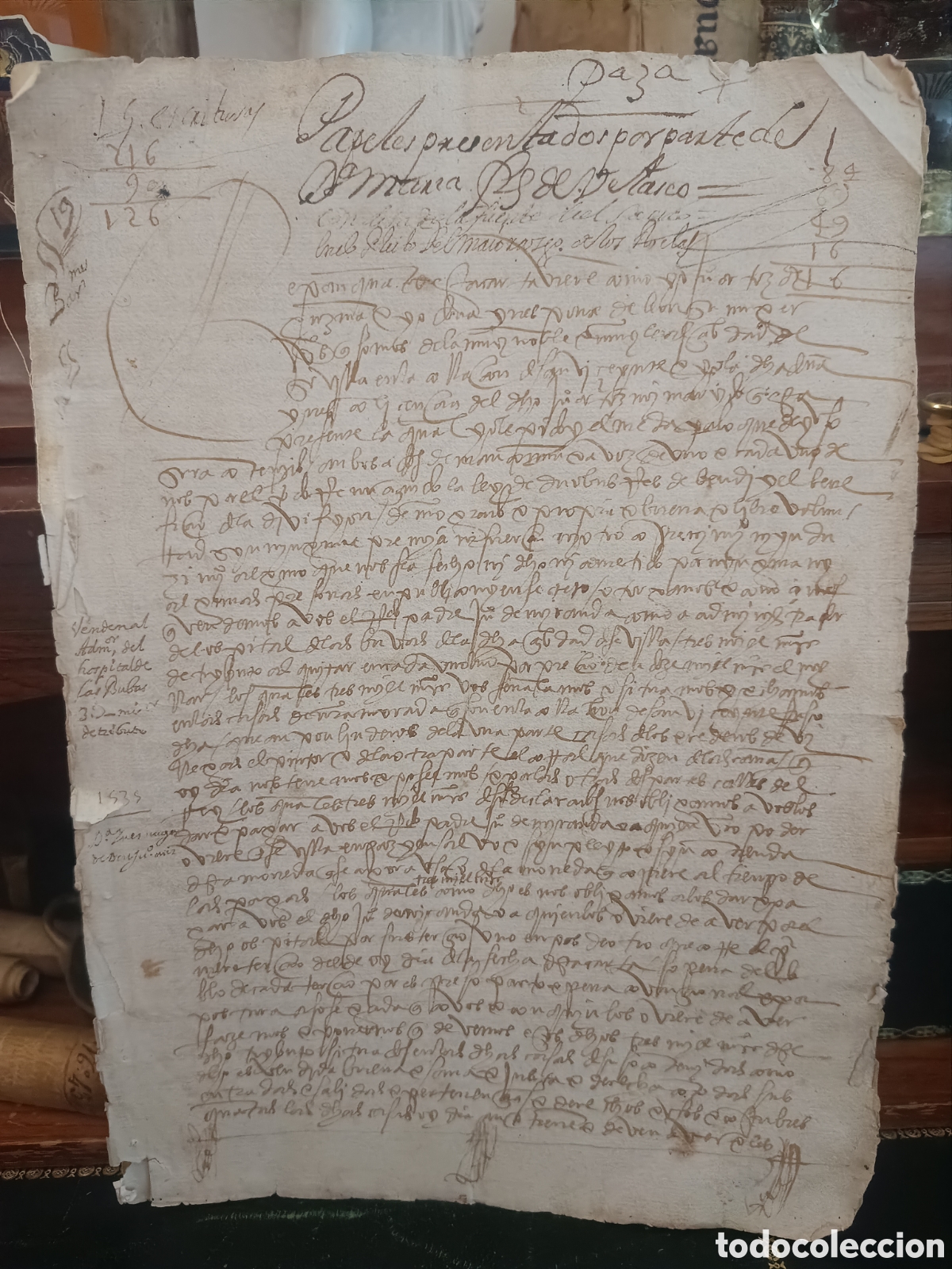 Manuscritos antiguos: MANUSCRITO S. XVI SEVILLA CONDESA FUENTE DEL SAUCO. PLEITO MAYORAZGO ROCHAS. HOSPITAL BUBAS.