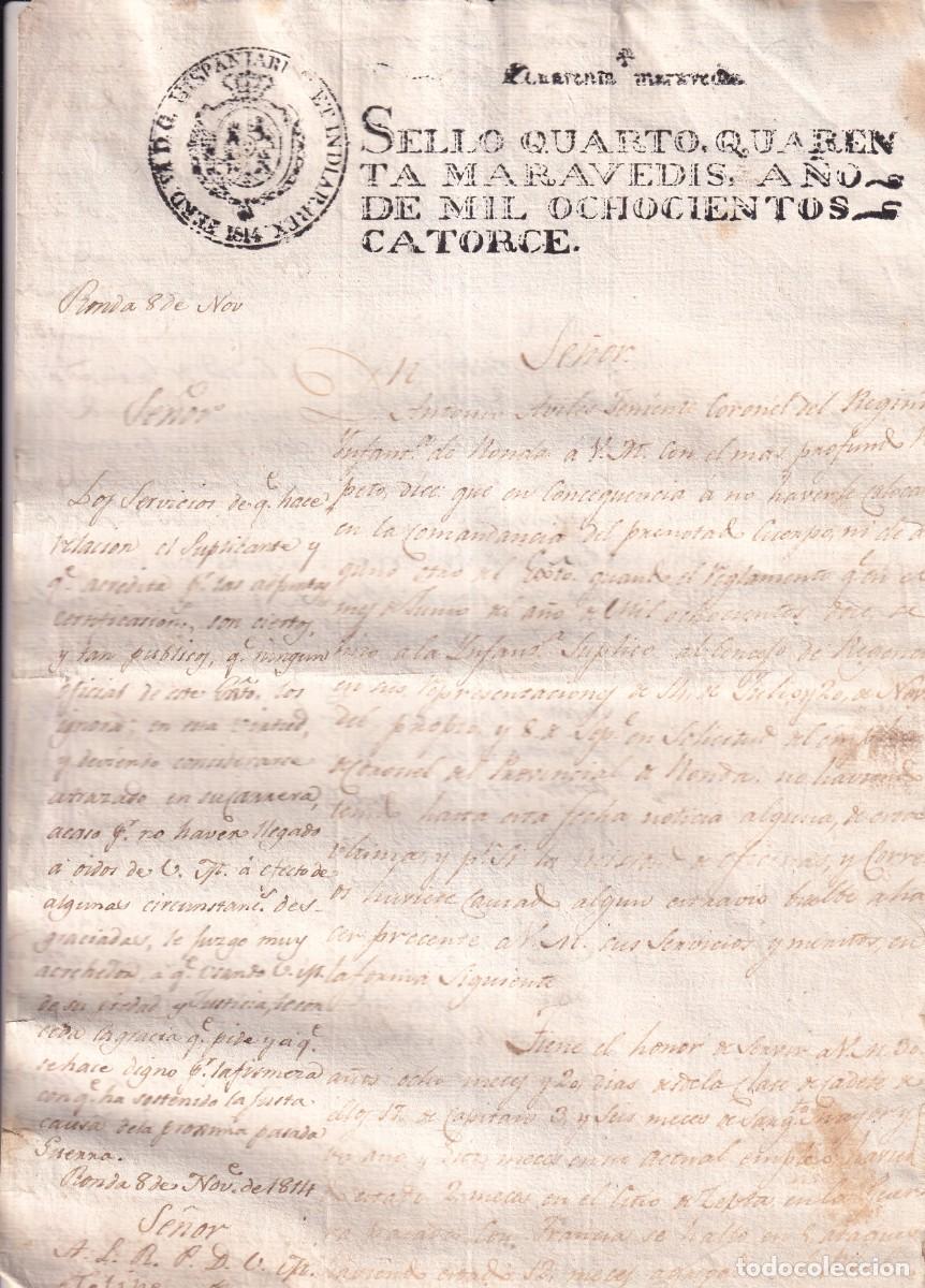 Manuscritos antiguos: Documento formalizado en Ronda en 1814 , 2 hojas.