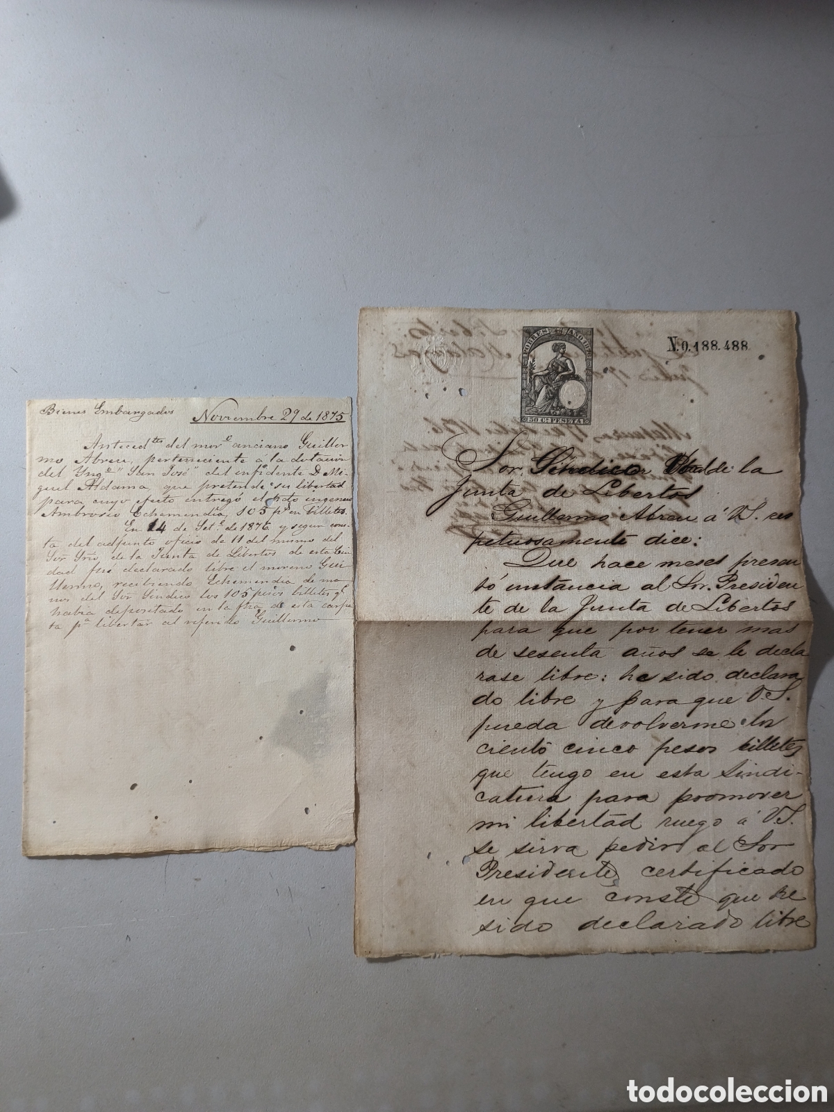 Manuscritos antiguos: Cuba espa&ntilde;ola, esclavitud, documentos junta de libertos,a&ntilde;o 1875